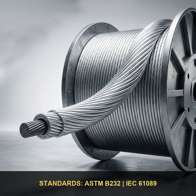 Conduttore ACSR nudo ASTM B232 e BS 215-2 – Alluminio con anima in acciaio per linee di trasmissione aeree Hawk, Drake, Raven e Dog